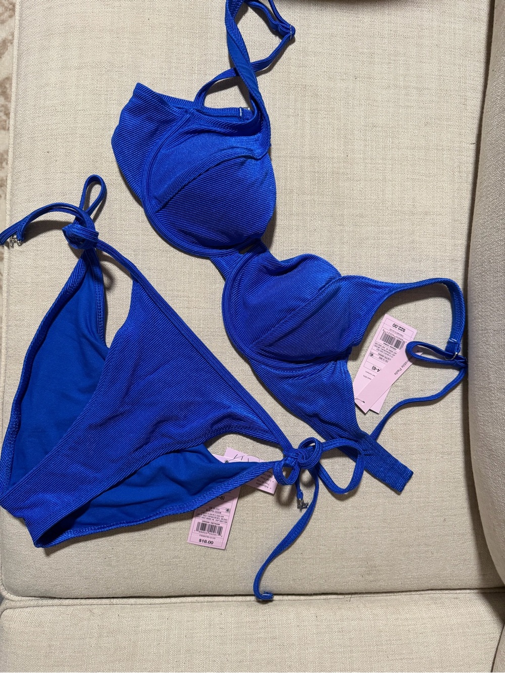 Royal Blue Ribbed Tie-Side Bikini Set